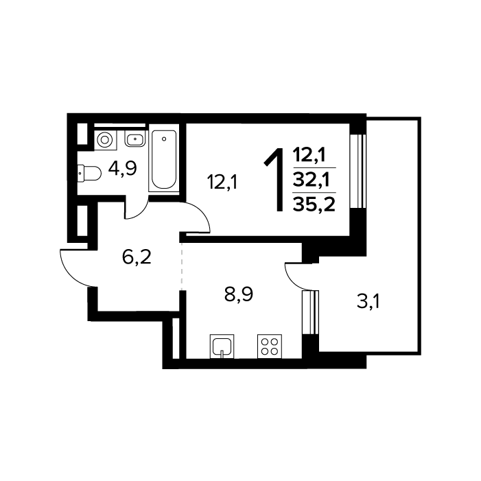 1 ккв 35,2 м²