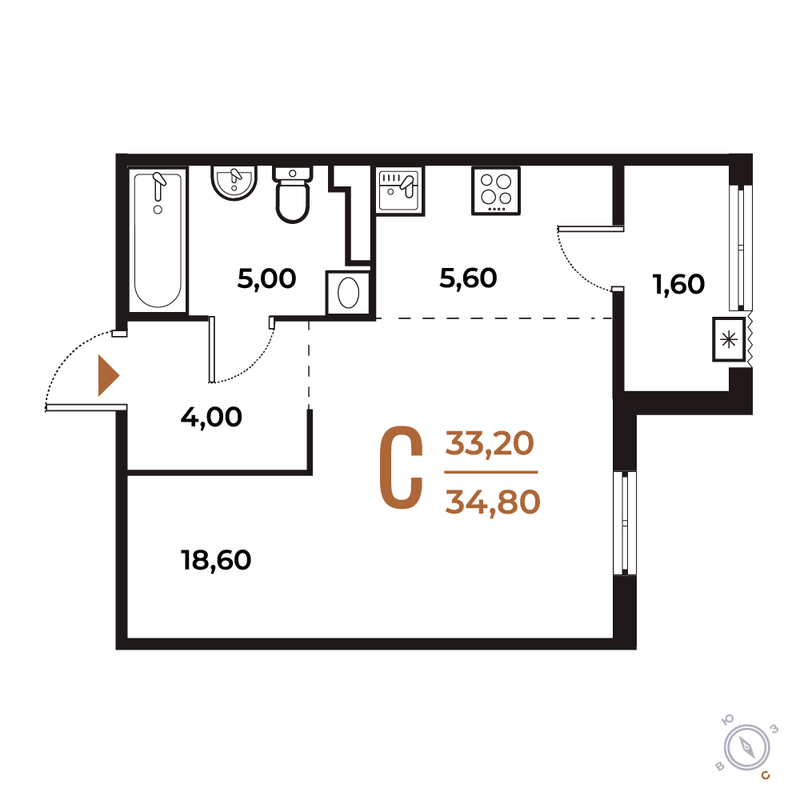 Студия 34,8 м²
