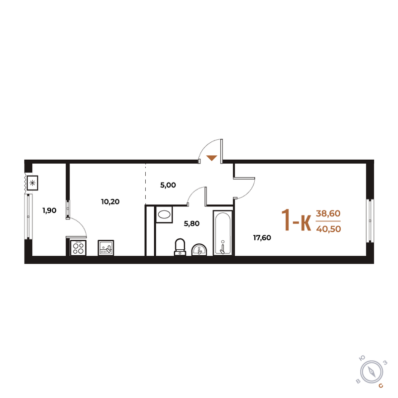 1 ккв 40,5 м²