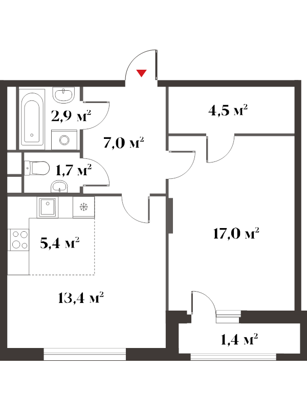 2 ккв (Евро) 53,5 м²