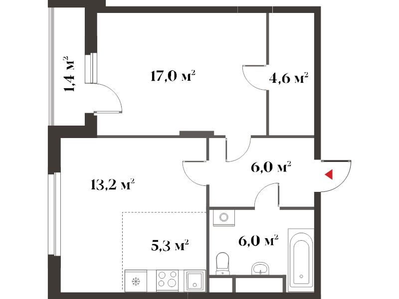 2 ккв (Евро) 53,6 м²