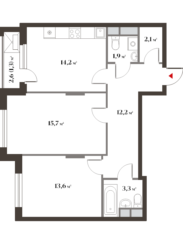 2 ккв 65,5 м²