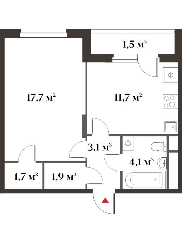 1 ккв 41,7 м²