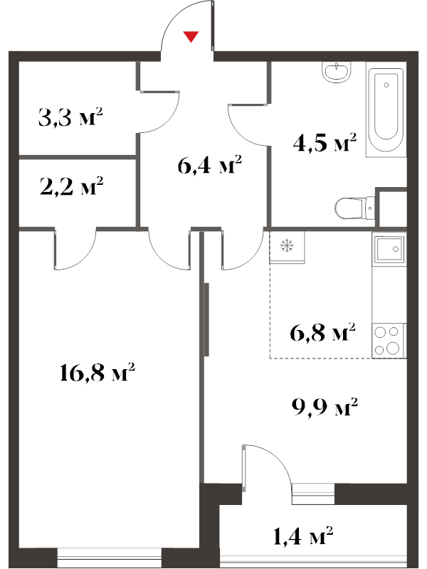 2 ккв (Евро) 51,3 м²