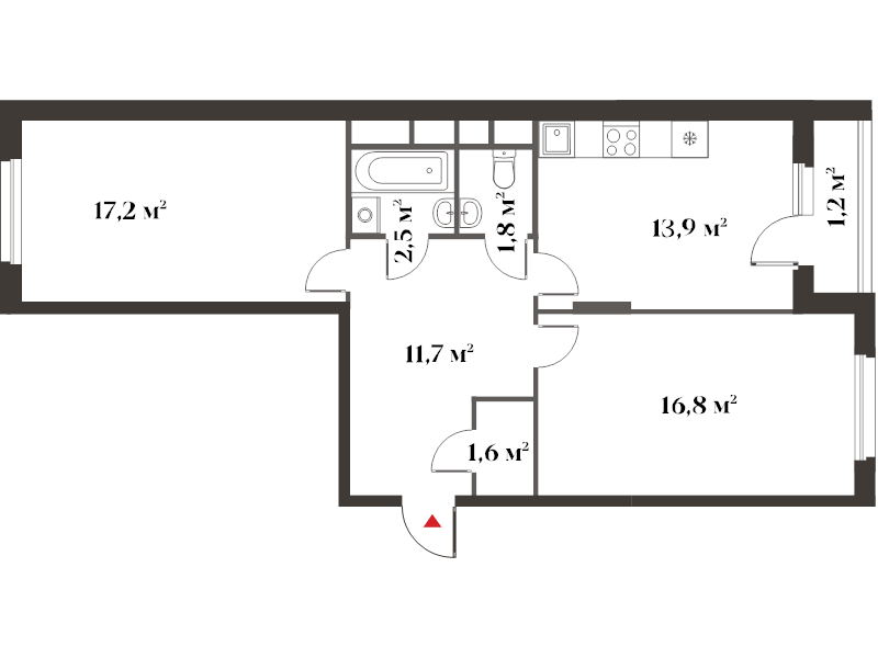 2 ккв 66,5 м²