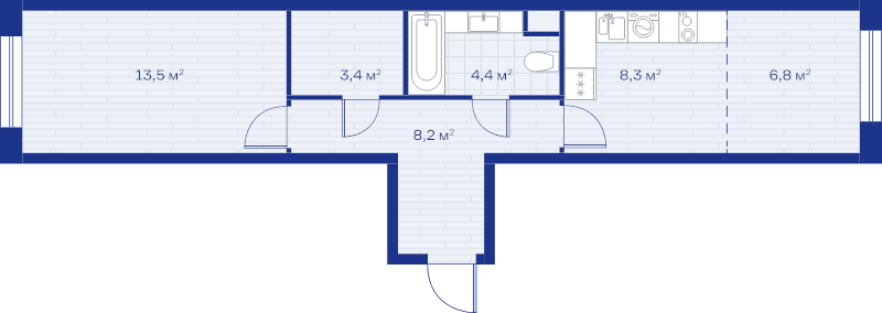 2 ккв (Евро) 44,6 м²
