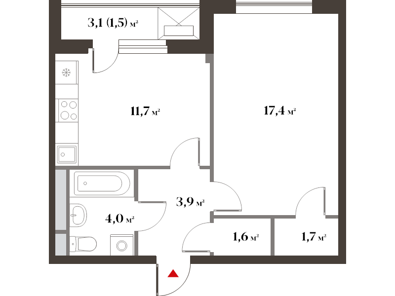 1 ккв 42,4 м²