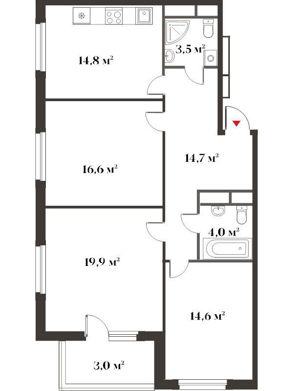 3 ккв 91,1 м²