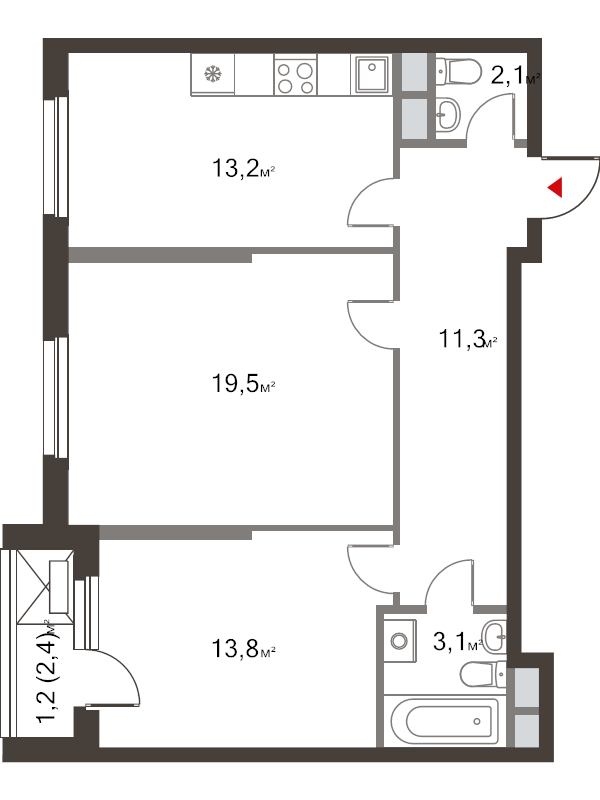 2 ккв 64,4 м²