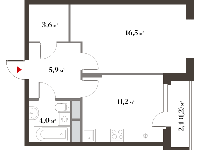 1 ккв 42,4 м²
