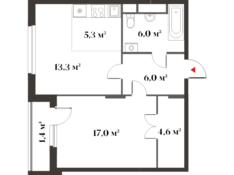 2 ккв (Евро) 53,6 м²