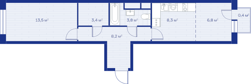 2 ккв (Евро) 44,4 м²