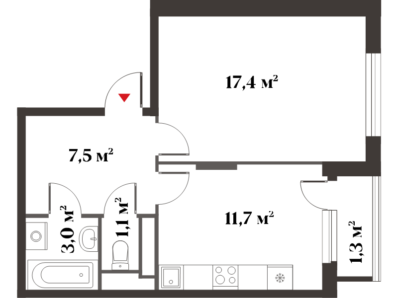 1 ккв 42,1 м²