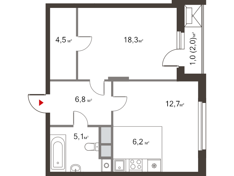 2 ккв (Евро) 53,8 м²