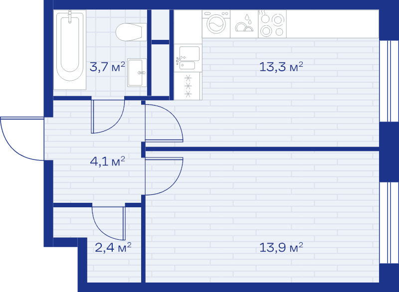 1 ккв 37,4 м²