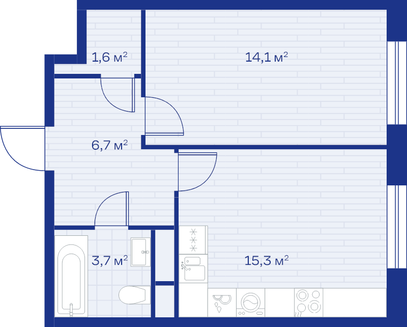 2 ккв (Евро) 41,4 м²