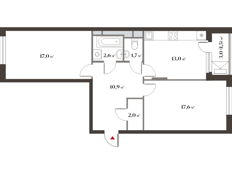 2 ккв 66,5 м²