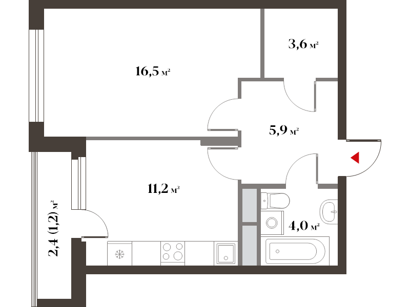 1 ккв 42,5 м²