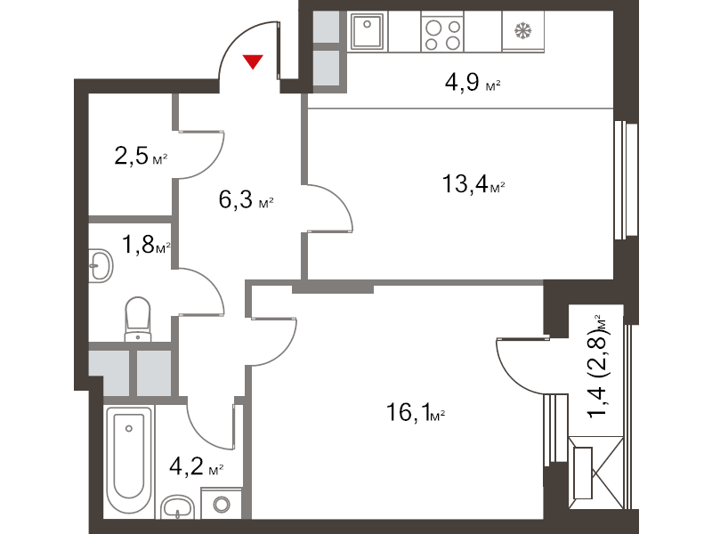 2 ккв (Евро) 49,7 м²
