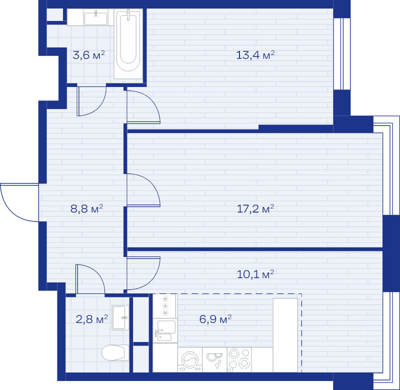 3 ккв (Евро) 62,8 м²