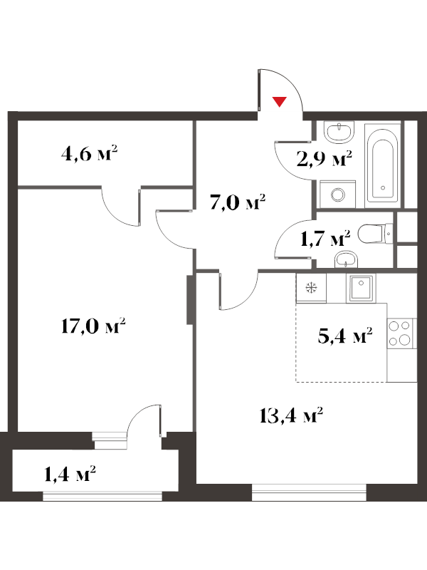 2 ккв (Евро) 53,5 м²