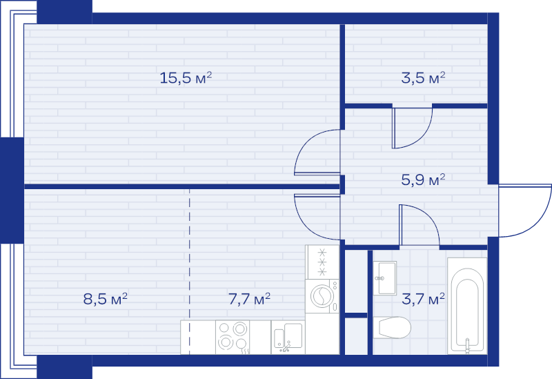 2 ккв (Евро) 44,8 м²