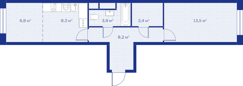 2 ккв (Евро) 44 м²