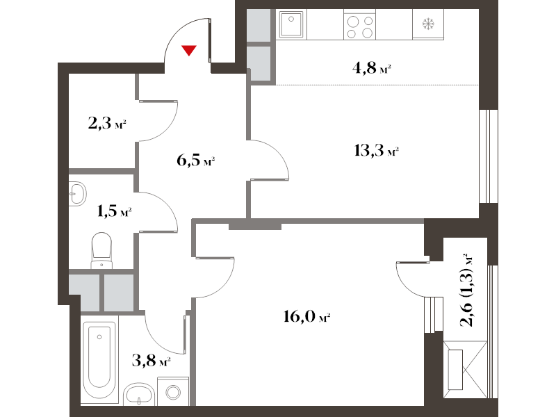2 ккв (Евро) 49,8 м²
