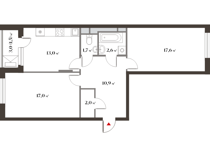 2 ккв 66,4 м²