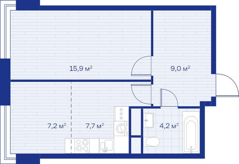 2 ккв (Евро) 44 м²