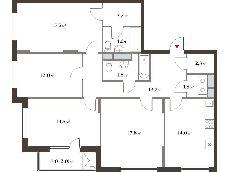 4 ккв 108,1 м²