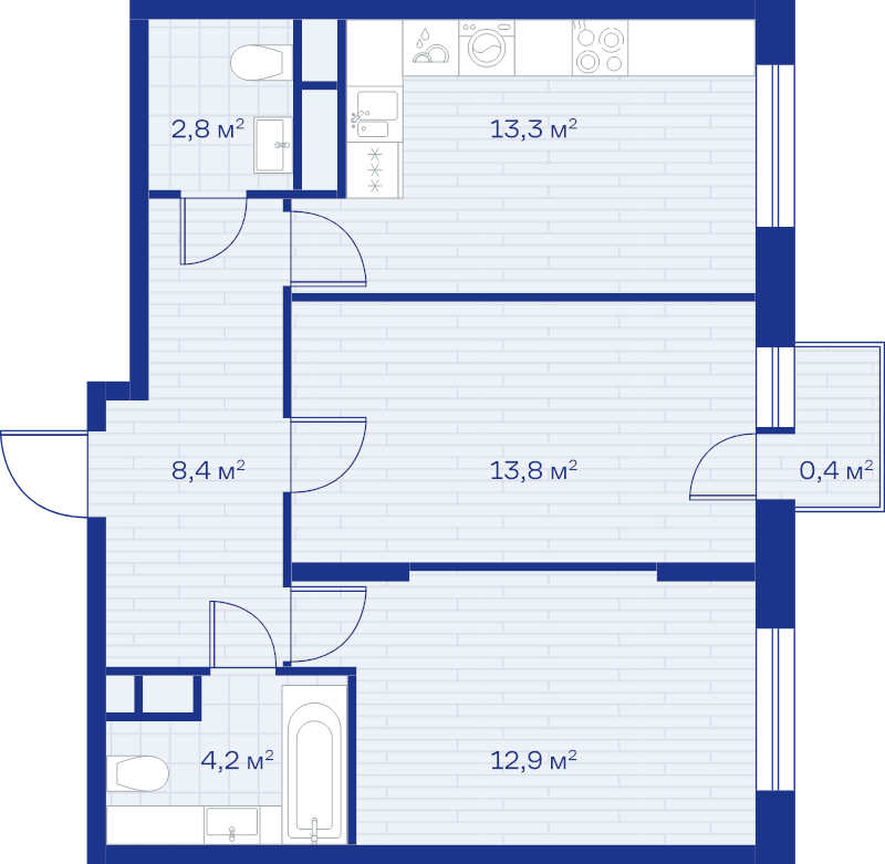 2 ккв 55,8 м²