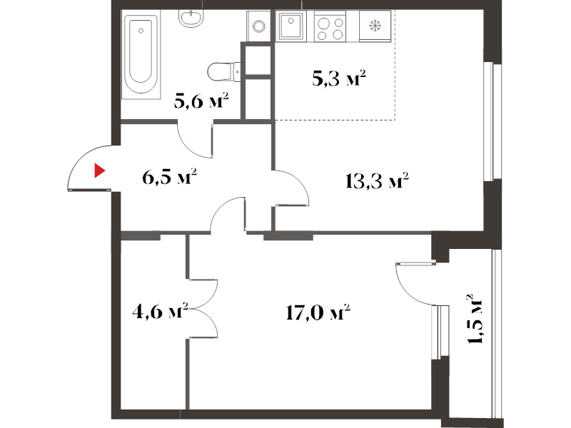 2 ккв (Евро) 53,9 м²