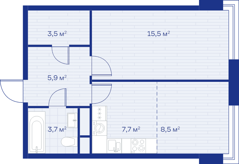 2 ккв (Евро) 44,8 м²