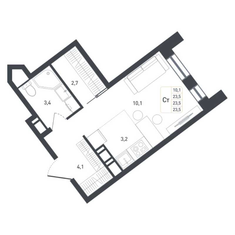 Студия 25,2 м²