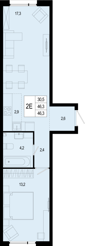 2 ккв (Евро) 46,5 м²