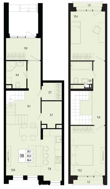 3 ккв (Евро) 83 м²