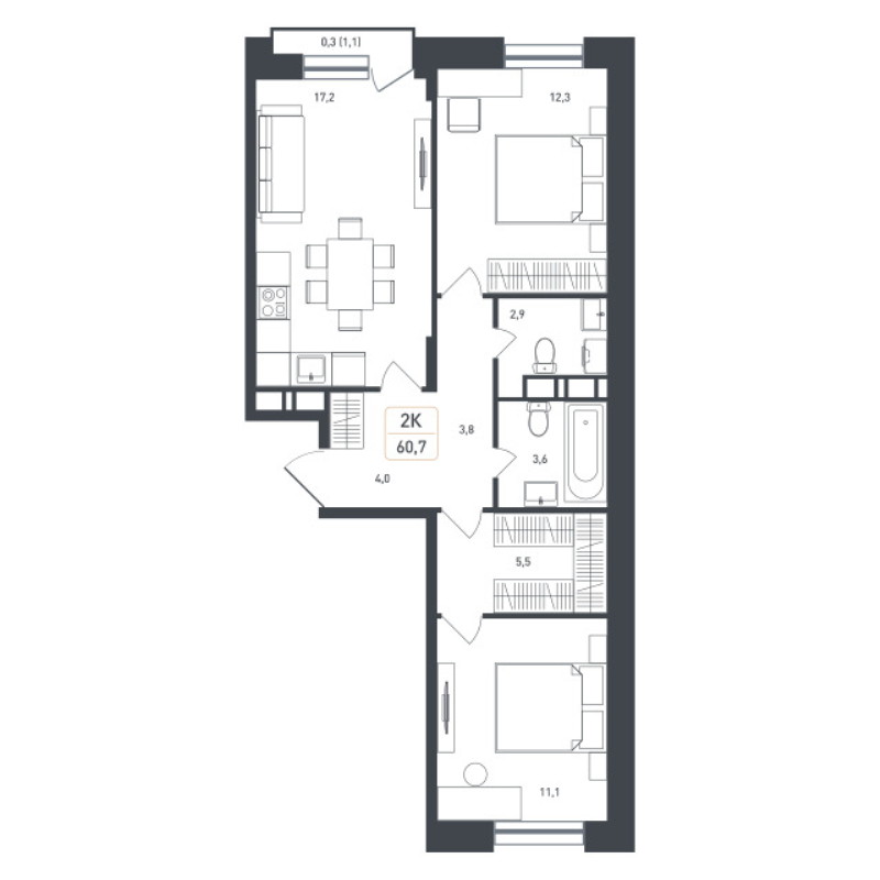 3 ккв (Евро) 62,5 м²