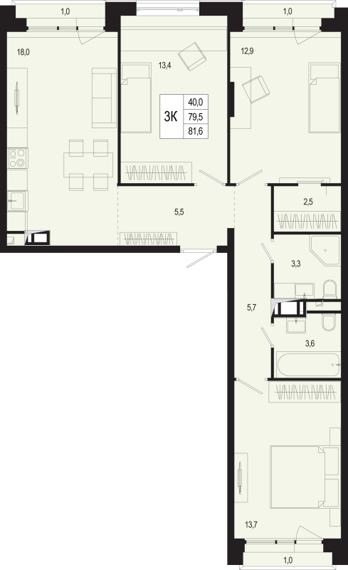 4 ккв (Евро) 79,5 м²