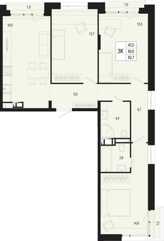 4 ккв (Евро) 80,6 м²
