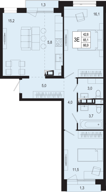 3 ккв (Евро) 65,1 м²