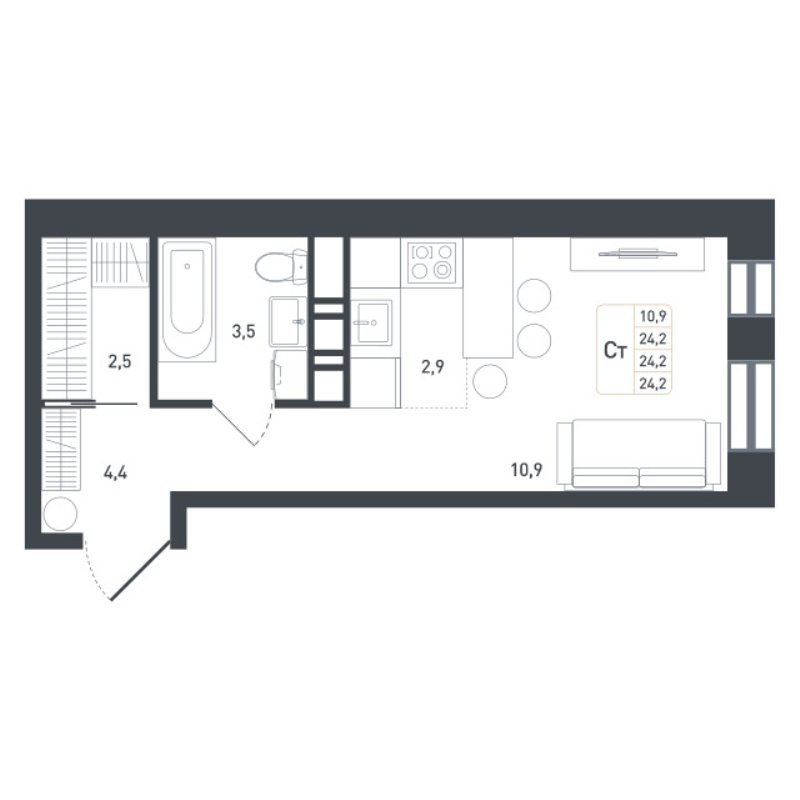 Студия 25,5 м²