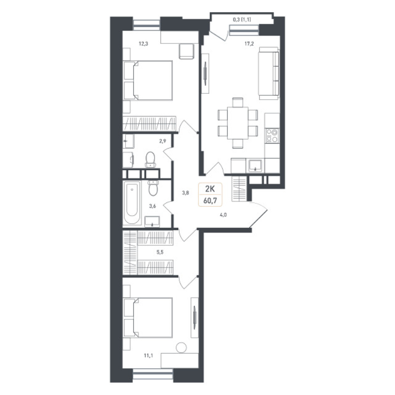 3 ккв (Евро) 62,9 м²