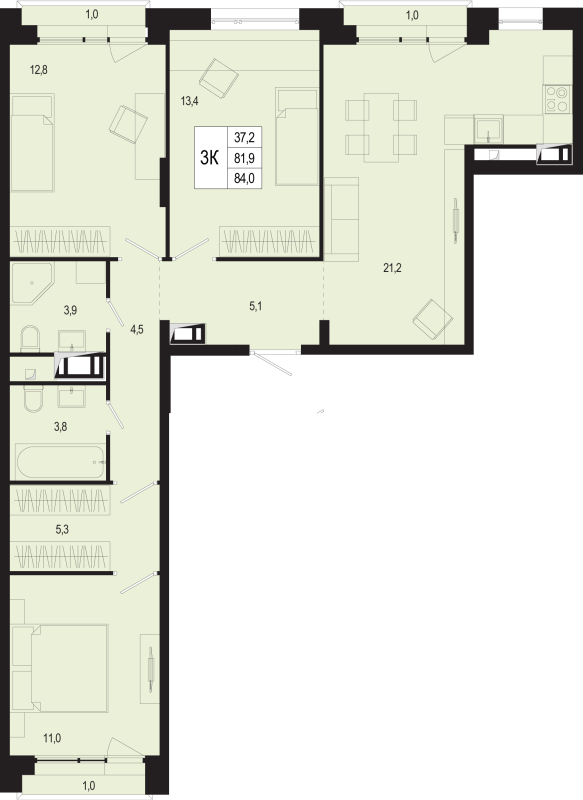 4 ккв (Евро) 81,9 м²