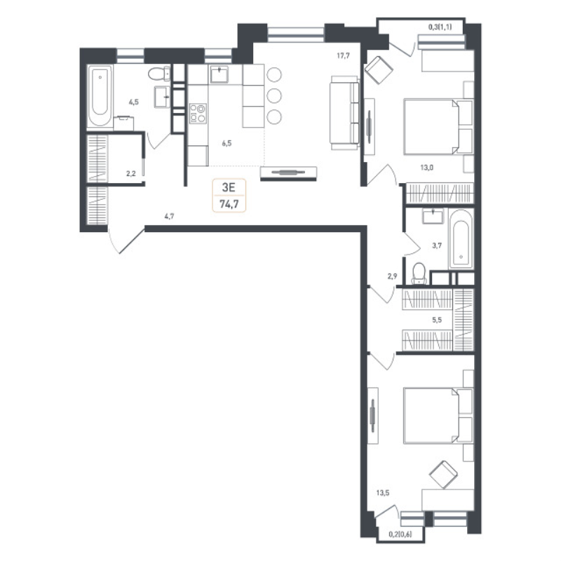 3 ккв (Евро) 77,6 м²