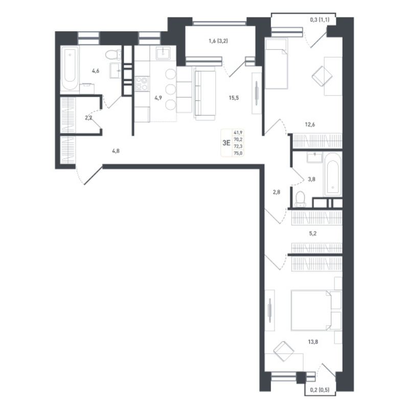 3 ккв (Евро) 75,9 м²