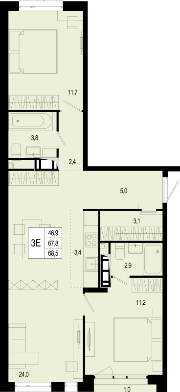3 ккв (Евро) 67,8 м²