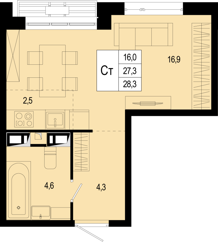 Студия 28,3 м²