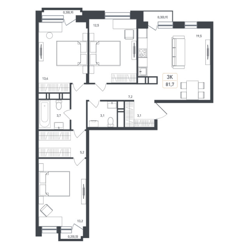 4 ккв (Евро) 84,9 м²