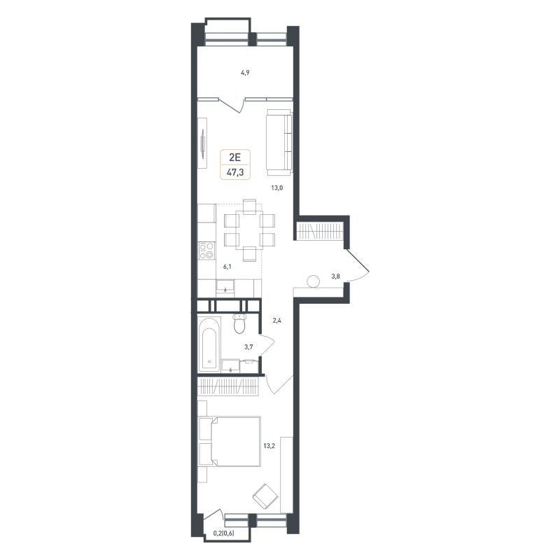 2 ккв (Евро) 48,9 м²